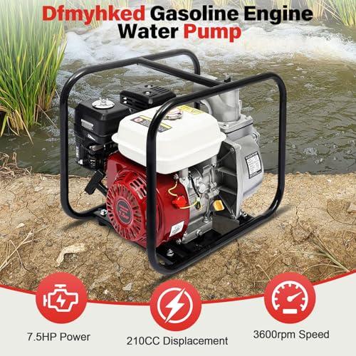 Dfmyhked‌ 3'' 7.5HP Gas Water Pump, 210cc Engine, 4-Stroke Portable Trash Transfer Pump With 98ft Head & Air-Cooled, Gas Powered Water Pump for Garden Irrigation, Greenhouse Planting
