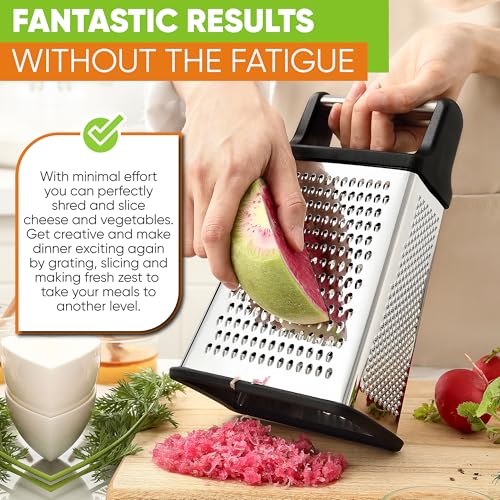 Spring Chef Stainless Steel XL Cheese Grater for Kitchen, Black - color: Black