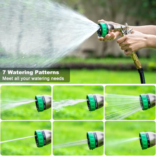 FANHAO Upgraded 100% Metal Garden Hose Nozzle Heavy Duty, 7 Spray Patterns - color: Green, size: Multi-Pattern