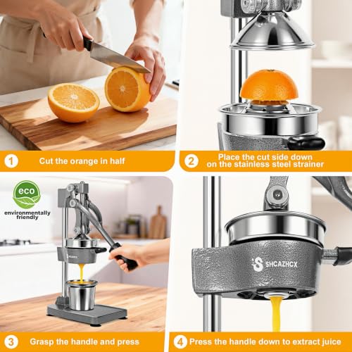 Cast Iron Manual Citrus Juicer Press, Heavy Duty Fruit Squeezer - color: Silver