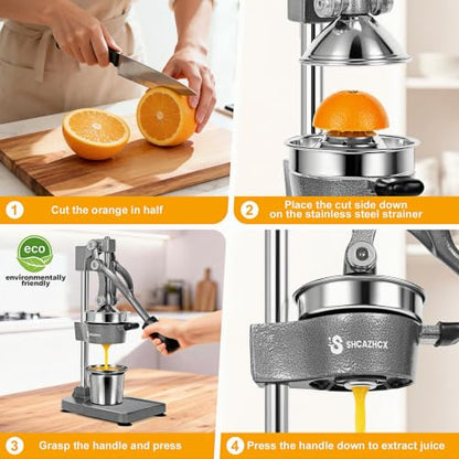 Cast Iron Manual Citrus Juicer Press, Heavy Duty Fruit Squeezer - color: Silver
