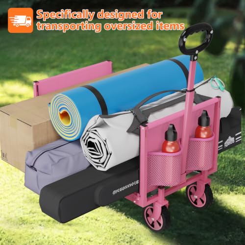 Semoprus 3 in 1 Wagons Carts Foldable,360LBS Beach Cart with Sturdy Wheels - color: Pink