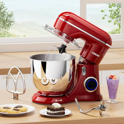 CEBORY 3-IN-1 Electric Stand Mixer, 6.5QT Bowl 660W 10-Speed Kitchen Mixer, Household Food Mixers include Dough Hook, Beater and Whisk, Bread Cake Mixer for Baking and Most Home Cooks, Red - color: Red