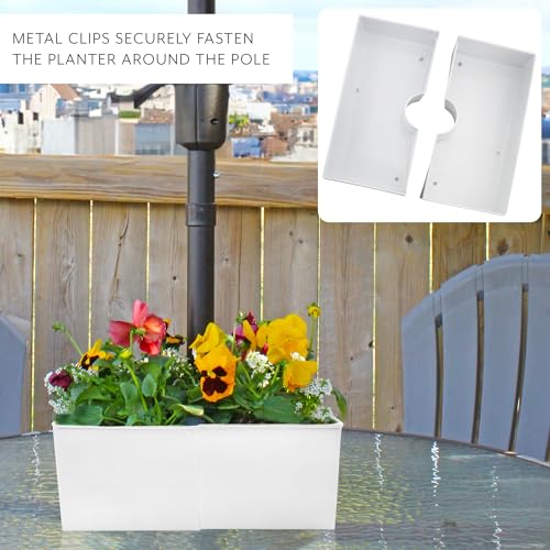 AuldHome Design Umbrella Planter for Patio Table (White Square), w/Umbrella Hole, Enamelware Rectangular Planter Pots - color: White, size: Large Square