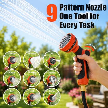 100FT Retractable Garden Hose Reel 5/8 Inch Heavy Duty Wall Mounted Retractable Hose Reel with 9-Pattern Nozzle, 180° Swivel Auto Rewind, Any Length Lock Water Hose Reel for Yard Garden Car Washing - size: 100ft 5/8inch