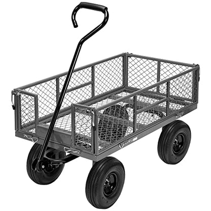 VIVOHOME Heavy Duty 880 Lbs Capacity Mesh Steel Garden Cart Folding Utility Wagon with Removable Sides and 4.10/3.50-4" Wheels 10 inch Tire (Grey) - color: Gray