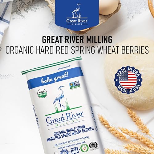 Great River Milling Organic Hard Red Spring Wheat Berries, Non-GMO, 25 lb