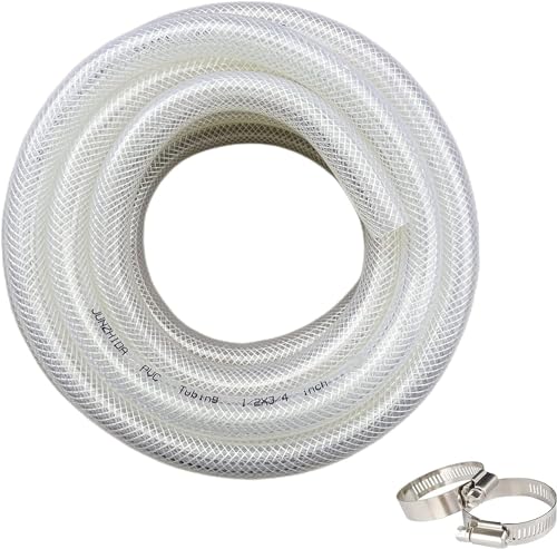 1/2" ID x 3/4" OD - 25 Ft High Pressure Braided Clear PVC Tubing Flexible Vinyl Tube, Heavy Duty Reinforced Hose Tubing, BPA Free and Non Toxic - size: 1/2" ID x 3/4" OD, style: 25 Ft
