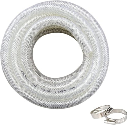 1/2" ID x 3/4" OD - 25 Ft High Pressure Braided Clear PVC Tubing Flexible Vinyl Tube, Heavy Duty Reinforced Hose Tubing, BPA Free and Non Toxic - size: 1/2" ID x 3/4" OD, style: 25 Ft