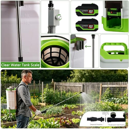 4.76 Gallon Auto Mixing Battery Powered Backpack Sprayer - color: Green + White/Auto Mixing