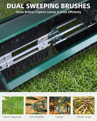 Push Lawn Sweeper, 27.5 in Yard Sweeper with 6 cu ft Bag - color: Green, size: 27.5 in