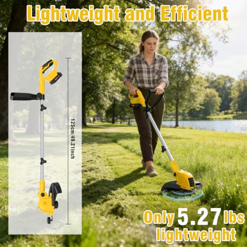 21V Electric Weed Wacker, 2-in-1 Cordless String Trimmer with 2 x2.0Ah - color: Blcak Yellow