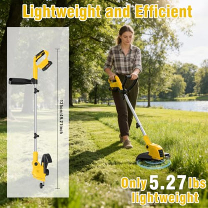 21V Electric Weed Wacker, 2-in-1 Cordless String Trimmer with 2 x2.0Ah - color: Blcak Yellow