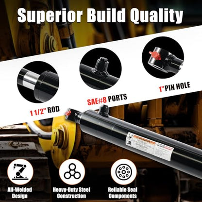 KINGWAY Double Acting Hydraulic Cylinder 2.5"Borex18"Stroke, 3000 PSI SAE#8 - size: 2.5“x18"