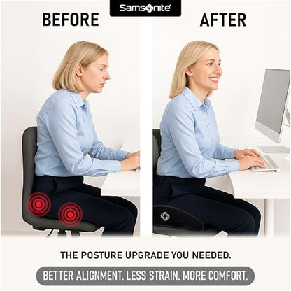Samsonite Seat Cushion Curved Ergonomic Pillow for Car or Office Chair, Tailbone Support Cushion with High Grade Memory Foam