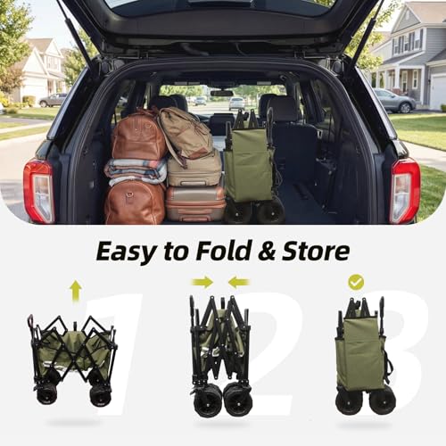 EchoSmile Wagons Carts Foldable Heavy Duty with 400Lbs Wt, 220L Cap, Green - color: Green-aw