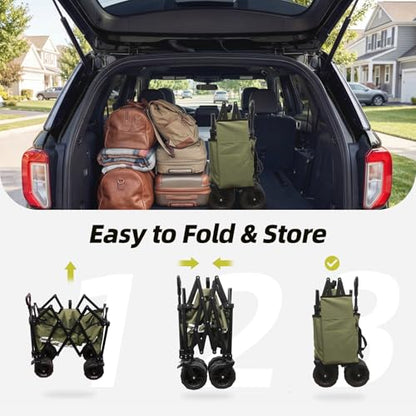 EchoSmile Wagons Carts Foldable Heavy Duty with 400Lbs Wt, 220L Cap, Green - color: Green-aw