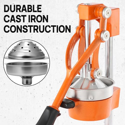 Cast Iron Juicer, Heavy Duty Manual Citrus Juicer - color: Orange