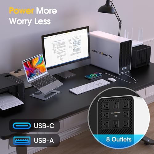 GOLDENMATE 2000VA/1600W Lithium UPS Battery Backup & Surge Protector, White - color: White, size: 2000va/1600w