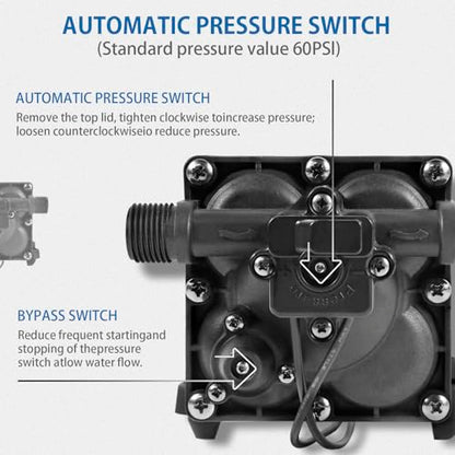 WASSERMANN Water Pressure Pump 115 Volt AC 5.5GPM 60PSI,Water Pump Self Priming Diaphragm Pump with Pressure Switch for Kitchen Bathroom Marine Yacht Garden - color: Blue6