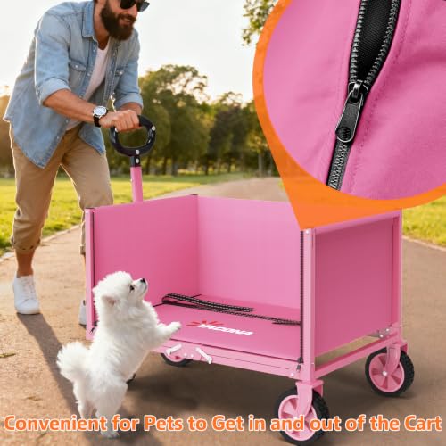 Semoprus 3 in 1 Wagons Carts Foldable,360LBS Beach Cart with Sturdy Wheels - color: Pink