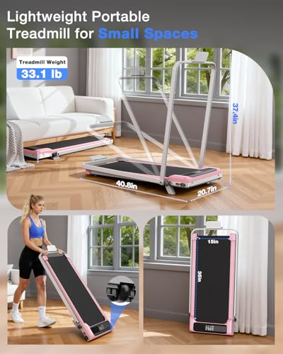 Incline Walking Pad with Incline 8% & 2.5HP, Quiet Under Desk Treadmill≤35DB for Home Office, Upgraded Portable Treamill with High 350LB Capacity, Portable Treadmill with LED Display & Remote Control - color: Light Pink