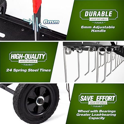 Suchtale 48 Inch Tow Behind Lawn Dethatcher with 24 Spring Tines - size: 48-inch