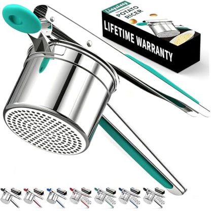 Large 15oz Potato Ricer for Mashed Potatoes, Heavy Duty 18/8 Stainless Steel Potato Masher for Baby Food & Spaetzle Maker, Masher and Ricer Kitchen Tool, Press and Mash Kitchen Gadget, Green - color: Green