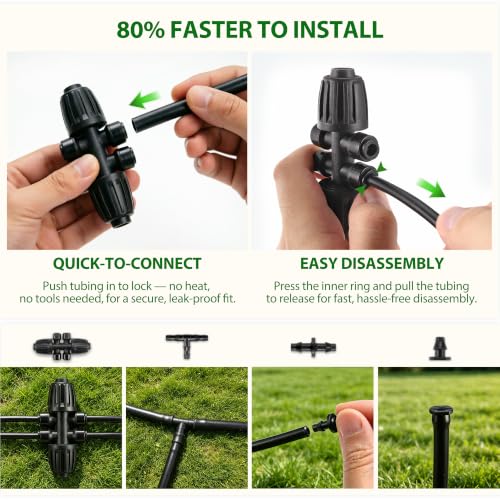 1/4“ Irrigation Tubing Kit (100 Ft), Built-in 0.5 GPH Emitters, 6” Spacing