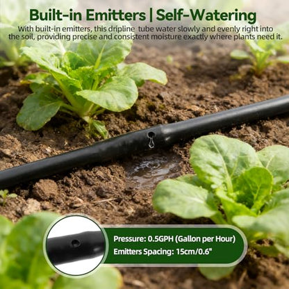 Kalolary 182FT 1/2" Drip Main Hose & 6" Spacing Roll 1/4" Dripline Tubing