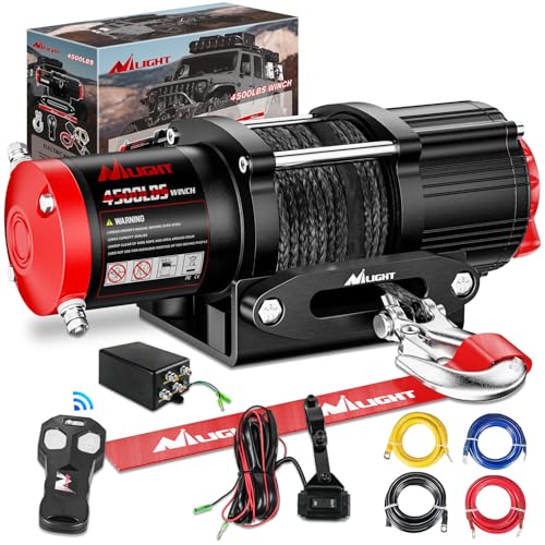 Nilight ATV UTV Electric Winch 12V 4500 lb w Synthetic Rope Remote Control - size: 4500lbs