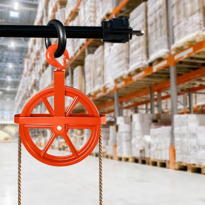 POPMOON 12-Inch Scaffold Hoist Pulley Iron Wheel with Ladder Hooks 1000 lbs