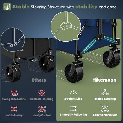 HIKEMOON 150L Collapsible Wagon Compact with Big Wheels, 420LBS Blue - color: Navy Blue