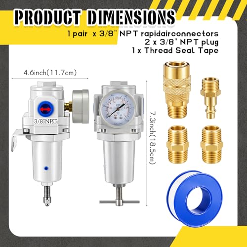 Tuanse 1/2" NPT Compressed Air Regulator Compressed Air Pressure Regulator T-Handle, 0-150 PSI Gauge & Metal Bracket