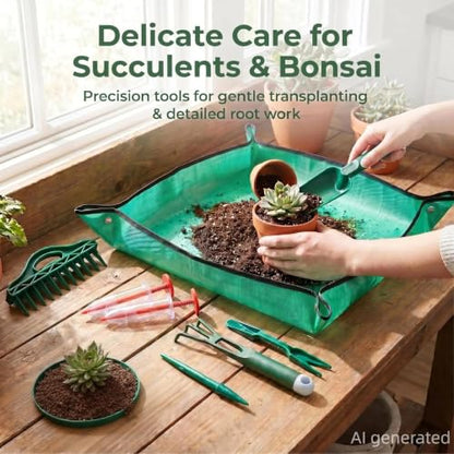 Bonsai Tools Kit 10Pcs Indoor & Outdoor Gardening Tool Potting Mat