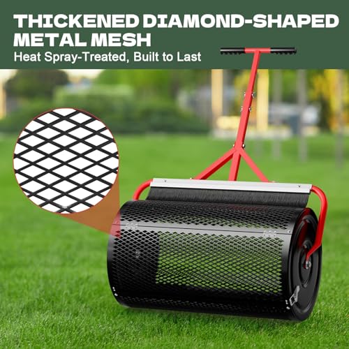 Compost Peat Moss Spreader with Brush Mesh Cleaner, 24 Inch Lawn Roller - size: 24 INCH