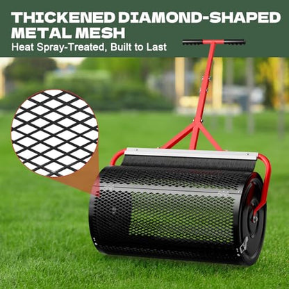 Compost Peat Moss Spreader with Brush Mesh Cleaner, 24 Inch Lawn Roller - size: 24 INCH