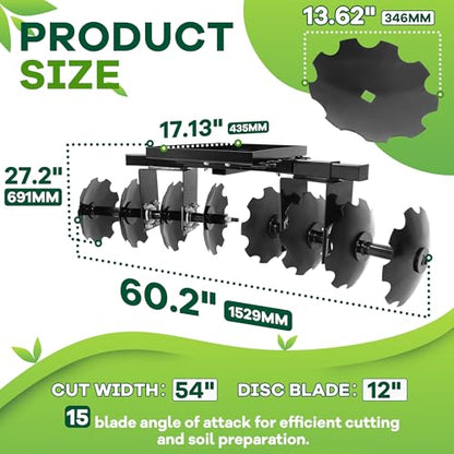 KUAFU 54" Cut Width Disc Plow Harrow 2 Inch Receiver for ATV UTV Pull