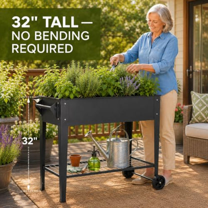 LEETOLLA Elevate 32" Raised Garden Bed with Wheels - color: Black