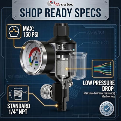 LE LEMATEC Paint Sprayer Regulator with Gauge & Water Separator