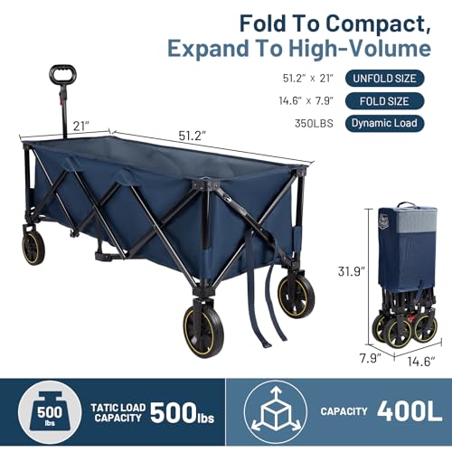Timber Ridge 51.2'' Extended Collapsible Wagons Carts Foldable - color: Blue, size: 400L