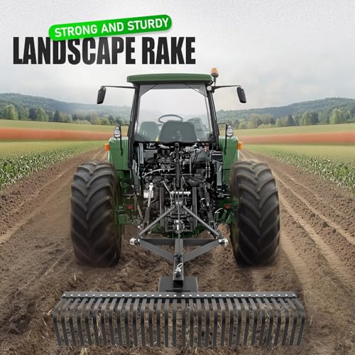 KUAFU 60" 3 Point Landscape Rake Rotation Compatible with Category 1 - style: Black
