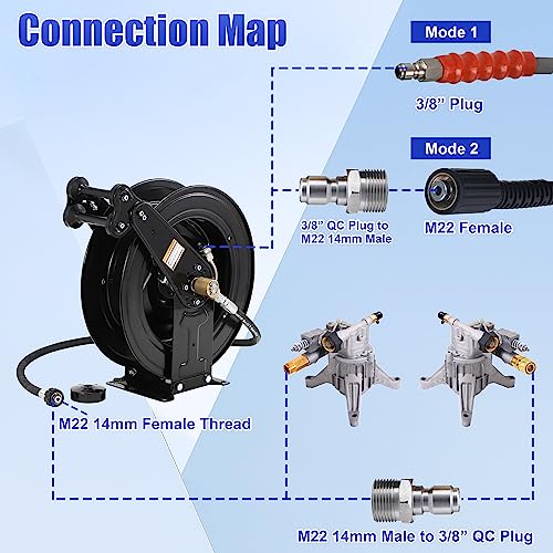 FIXFANS Pressure Washer Hose Reel 50FT X 3/8", Retractable - size: 50 FT x 3/8"