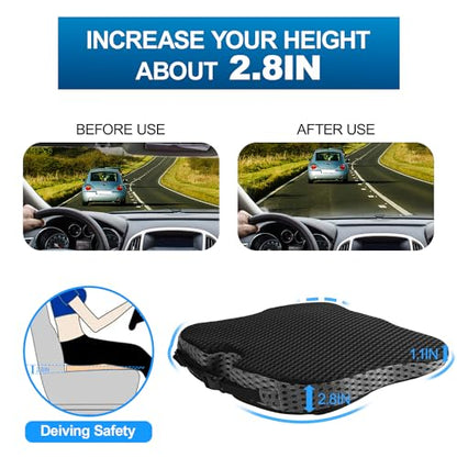 Hapiclody Car Seat Cushion for Driving,Premium Memory Foam Car Cushion for Better Visibility, Non-Slip Hip & Lower Back Tailbone Cushion, Car Seat Cushion Driver Booster for Short People, Truck(Black