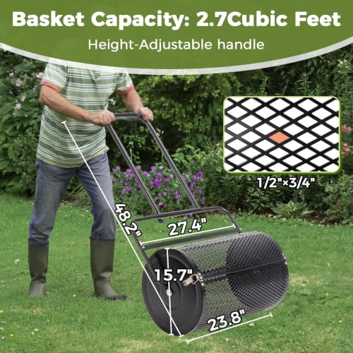 VINGLI Compost Spreader, Peat Moss Spreader with Height Adjustable Handle, T Shaped Handle Peat Moss Roller, Seed Spreader for Lawn Backyard Outdoor (24“ -Black U Shape) - size: 24“ -Black U shape