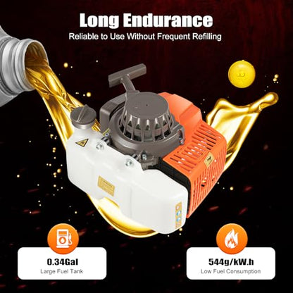63CC 2-Stroke Hand Push Post Hole Digger with Wheel, 12" Auger Bit - color: 63CC, Orange