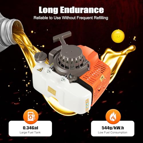 63CC 2-Stroke Hand Push Post Hole Digger with Wheel, 12" Auger Bit - color: 63CC, Orange
