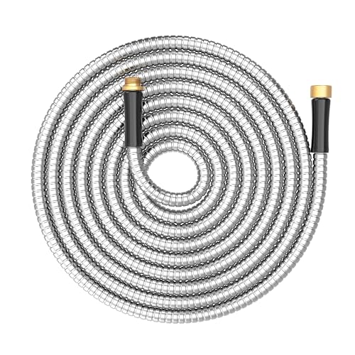 Short Metal Garden Hose 15 ft Connector, Stainless Steel Small Hose Extension Adapter for Hose Reel, Long, Flexible, Lightweight & Heavy Duty Water Pipe, No Kinking Outdoor Water Hose for Yard 15 Feet - size: 15ft Male to Female
