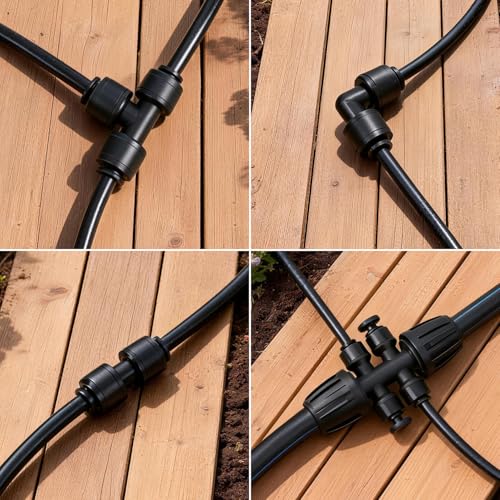 45 Pack Quick Connect 1/4 Inch Drip Irrigation Fittings Kit, 1/4" Dripline Push-to-Fit Connectors Assortment for 1/4-Inch Drip Tube for Garden Sprinkler Systems - size: 1/4" Quick Connect Kit-45P
