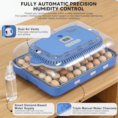 Series IV - 70 Egg Incubator for Breeders, Sensor-Based Precise Humidity + Temp Control, Chick Separator, Adjustable Egg Spacing, Custom-Interval Auto Turn + Auto Stop, Preset Incubation Days